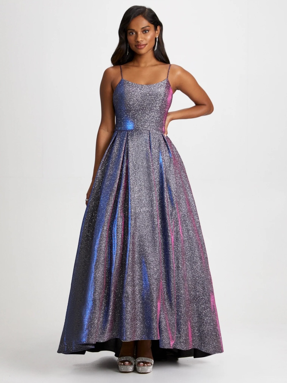 Iridescent Glitter A-Line Prom Dress in Pink & Blue